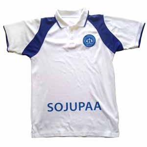White T-shirt SOJUPAA Logo embroided – Blue Stripes